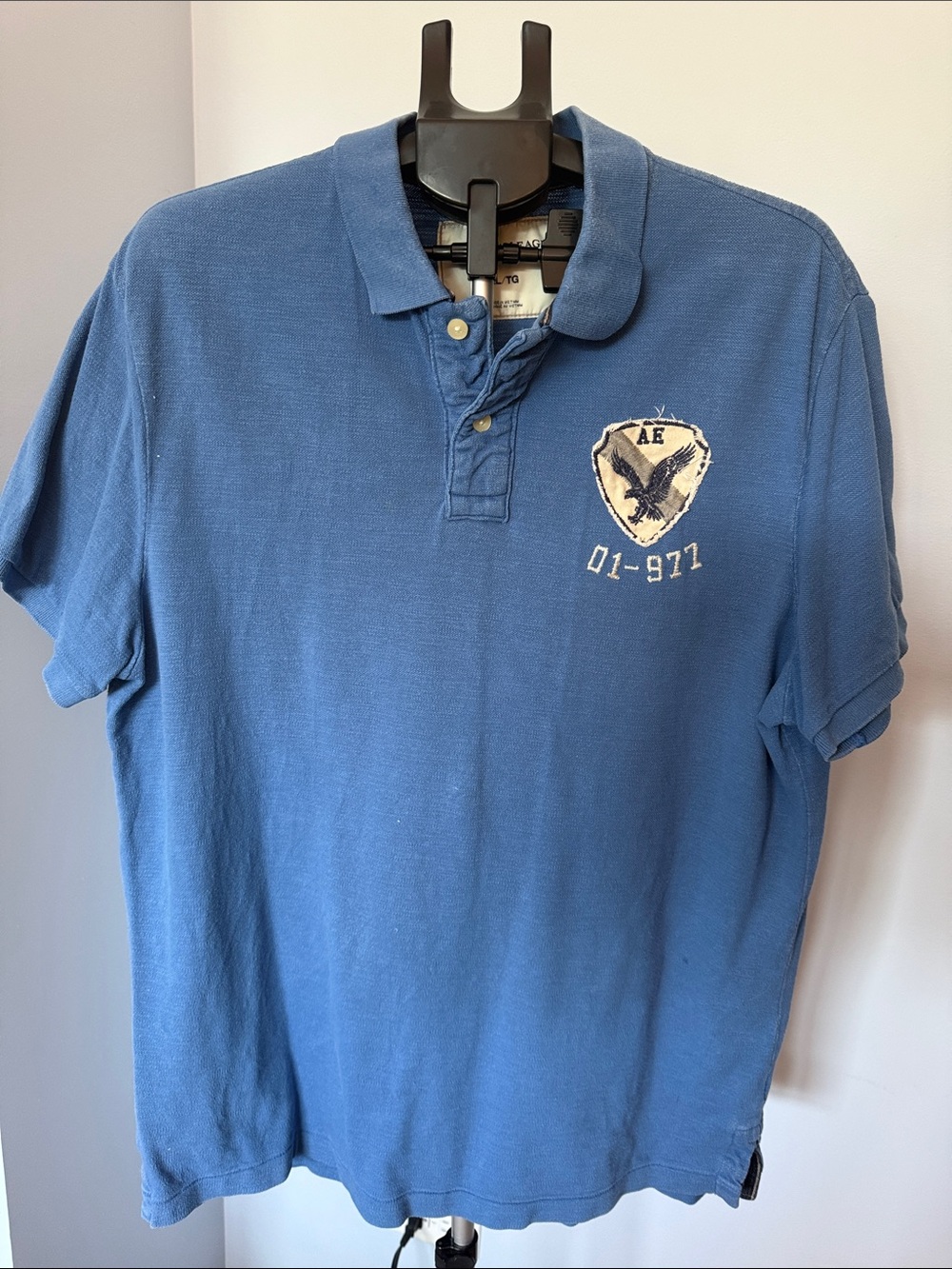 American Eagle Outfitters Men’s Navy Blue Polo with Crest Patch